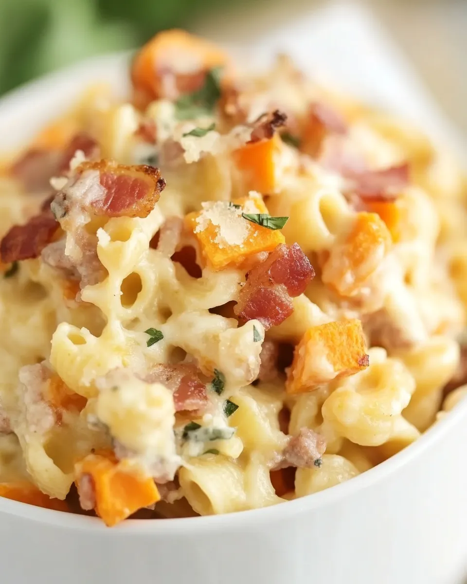 Cheesy Sausage, Bacon and Sweet Potato Pasta Bake - Image 3