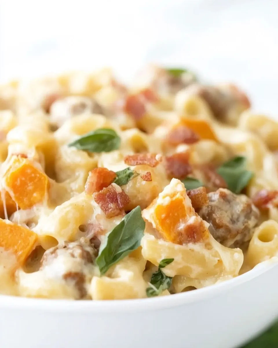Cheesy Sausage, Bacon and Sweet Potato Pasta Bake - Image 2