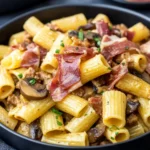 Rigatoni Pasta With Mushrooms And Prosciutto