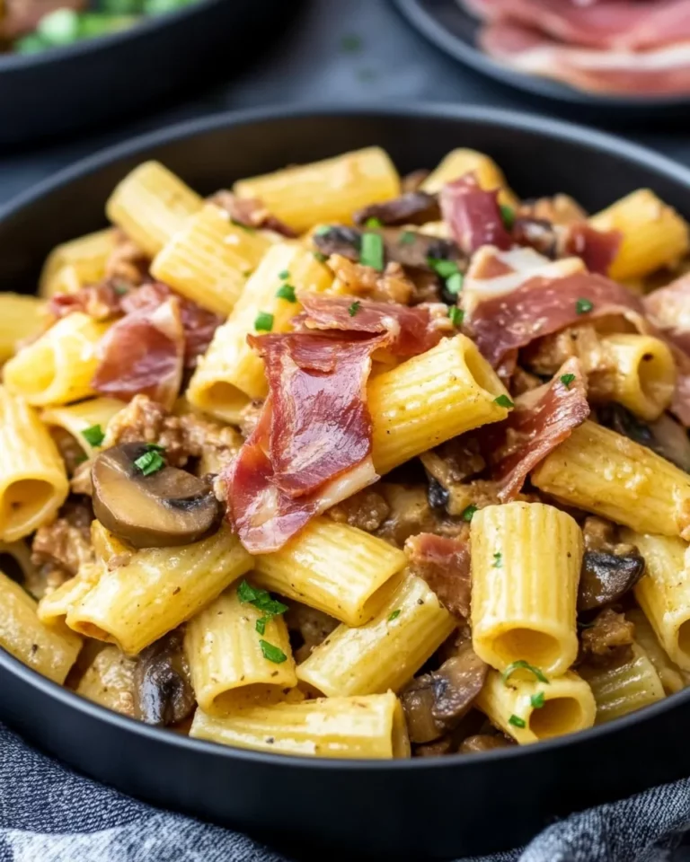 Rigatoni Pasta With Mushrooms And Prosciutto