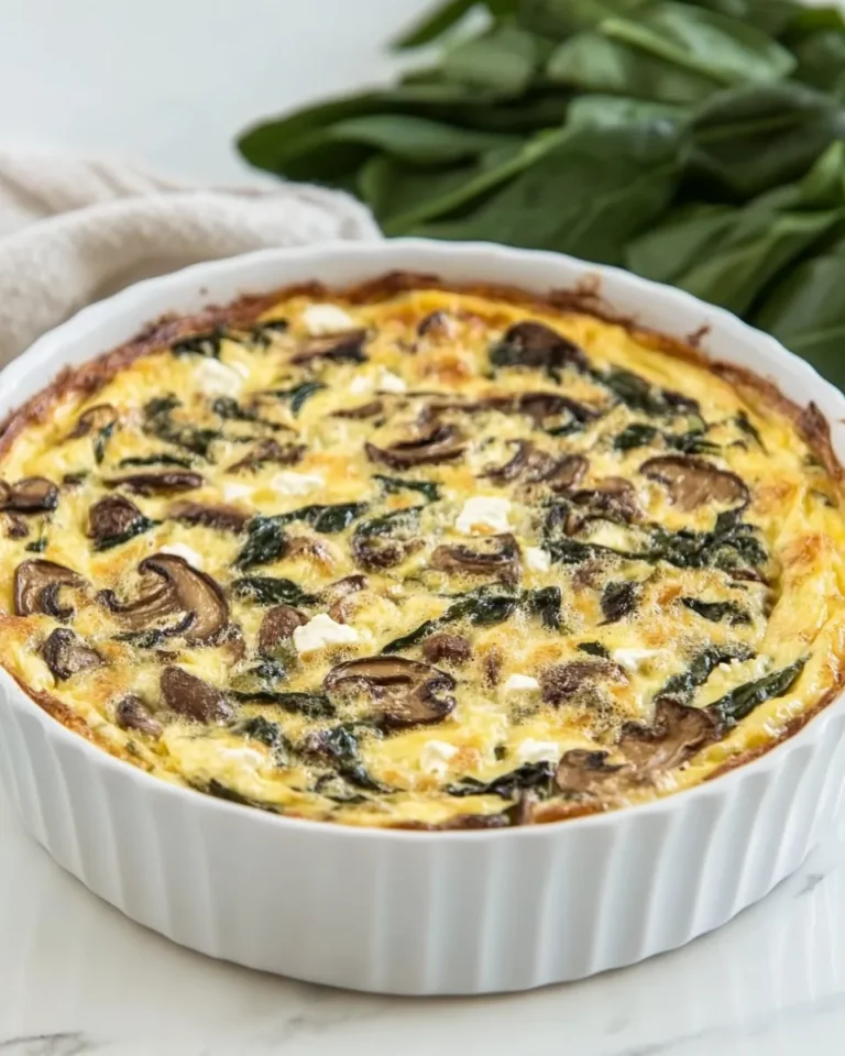 Spinach Mushroom Feta Crustless Quiche Recipe